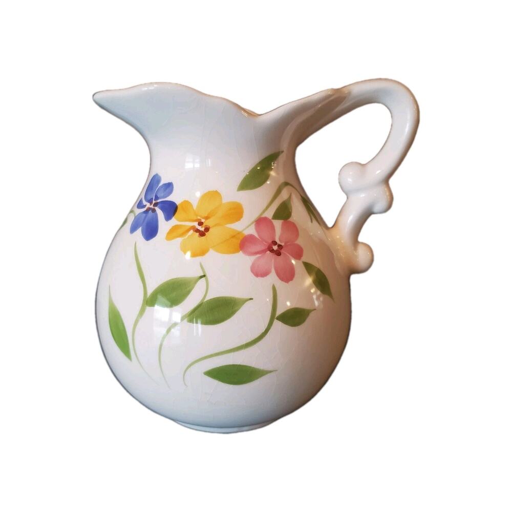 Vintage Floral Pansies Hand Painted Pottery Ceramic Porcelain Pitcher 5 1/2”